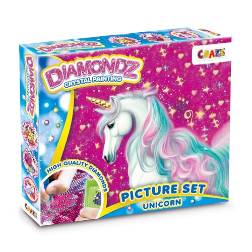 CRAZE DIAMONDZ UNICORN - Diamond Painting Mädchen Einhorn Set, DIY Diamant Malerei Kinder Bastelset, 36x27cm von CRAZE