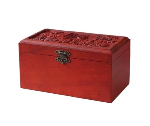 CRCRC Chinesische Retro-Schmuckschatulle aus Holz, rote antike Schmuckschatulle mit Schloss, verwendet als Aufbewahrungsbox for Schmuck, Schmuckstücke und Geschenke. von CRCRC