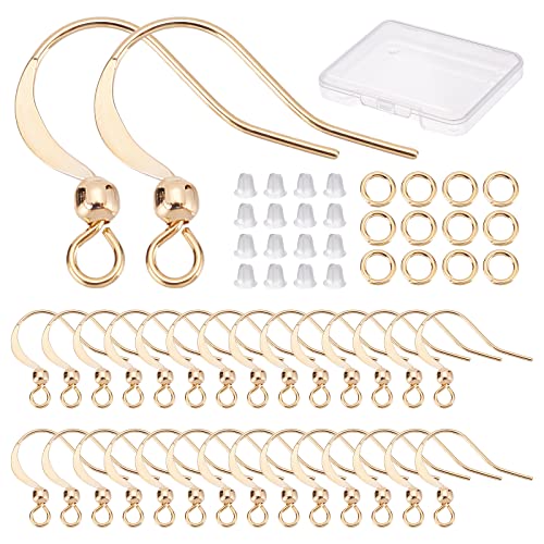 CREATCABIN 1 Box 50pcs Kit Real 18K Gold Plated Fishhook Ohrring Haken Messing Französische Ohrhaken Charms 50 Stück Biegeringe 50 Stück Ohrringverschlüsse Ohrring Mit Schleifenzubehör Komponenten von CREATCABIN