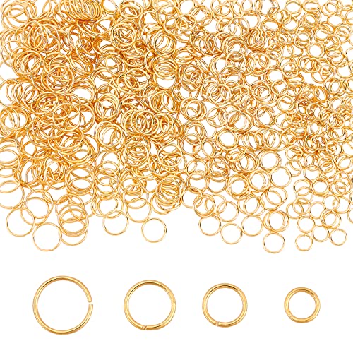 CREATCABIN 1 Box 600 Stück 4 Größen Goldene Biegeringe 18K Echtvergoldetes Messing Offener Ring Ungelöteter Rundverbinder-Kit Für Die Schmuckherstellung DIY Armbänder Ohrringe Halsketten Zubehör von CREATCABIN