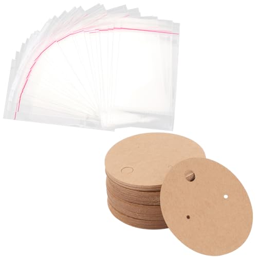 CREATCABIN 100 Stück Ohrring Kartenhalter Runde Ohrring Displaykarten Kraftpapier Blanko Hängende Ohrring Anhänger Mit Löchern 100Stück Selbstklebende Beutel Ohrring Für Schmuckdisplay Hellbraun 5x5cm von CREATCABIN