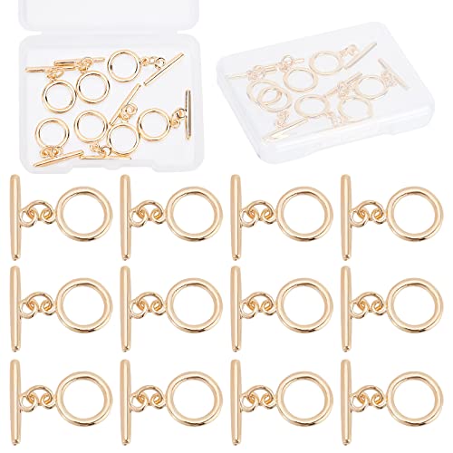 CREATCABIN 12 Sets 18 Karat Vergoldetes Messing Runde Knebelverschlüsse Bügel T-Stange OT-Endverschlüsse Biegeringe Verbindungsstücke Für Armbänder Halsketten Schmuckherstellung Bastelbedarf 13x19.5mm von CREATCABIN