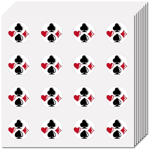 CREATCABIN 128 Stück Poker Aufkleber Für Scrapbooking Kunststoff Aufkleber Selbstklebend Rund Spielthema Aufkleber Schwarz Rot Las Vegas Pik Herz Aufkleber Für Casino Unterhaltung Motorrad 2.5x2.5cm von CREATCABIN