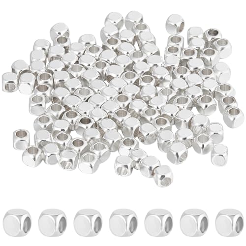 CREATCABIN 160 Stück Würfel-Abstandsperlen,925 Sterlingsilber-Messingperlen,Quadratische,Glatte Abstandsperlen,Stapelbare Mini-Perlen Aus Metall,Eckenlose Perlen Für DIY-Schmuckherstellung,3 mm von CREATCABIN