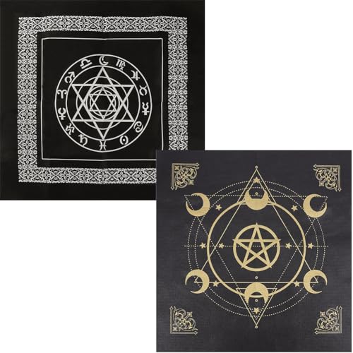 CREATCABIN 2 Stück Altartuch Mond Sonne Stern Pentagramm Himmlisches Tarotdeck Spiritueller Wandteppich Tischdecke Kraft Heiliges Tuch Astrologie Für Wahrsagerei Hexereizubehör Heidnisch-Rosa/Schwarz von CREATCABIN