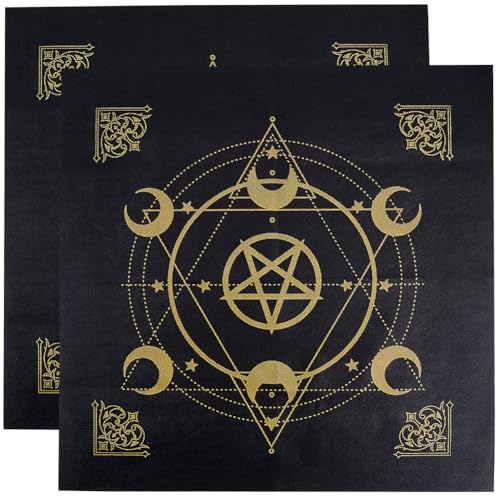 CREATCABIN 2 Stück Altartuch Quadratisch Mond Tarot Tischdecke Vliesstoffe Goldenes Pentagramm Spirituelles Tuch Schwarze Tarot Tischdecke Ausbreiten Lesen als Dekoration Geschenk Hexenbedarf 49x49cm von CREATCABIN