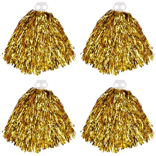 CREATCABIN 2 Stück Pompons Aus Kunststoff Mit Metallischer Folie Cheerleading Pompons Mit Stabgriff Cheer Pompons Für Sportspiele Anfeuerungstraining Partys Tanzen Bühnenauftritte Feiern 36x36cm von CREATCABIN