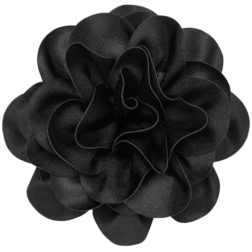 CREATCABIN 20cm Große Blumenbrosche Schwarz Extragroße Kamelien Brosche Anstecknadeln Für Kleidung Abnehmbare Anstecknadeln Satinstoff Brosche Für Damen Kleider Hochzeit Party Bankett Anzug Zubehör von CREATCABIN