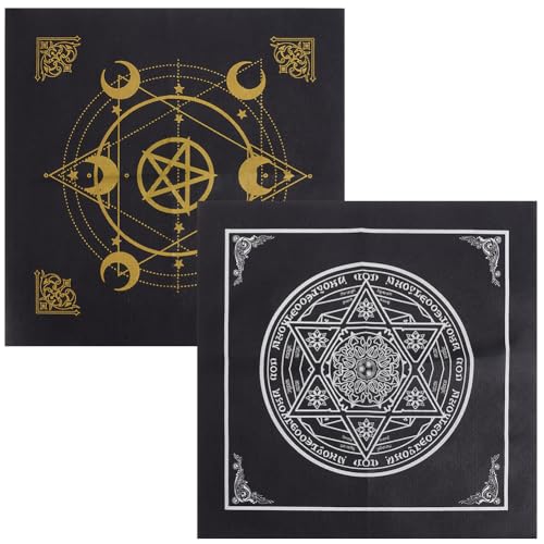 CREATCABIN 2Stück Altartuch Quadratisch Davidstern Mond Tarot Tischdecke Stoffe Spirituelles Tuch Schwarze Tarot Tischdecke Wandbehang Tischdecke Serviette Für Heimdekoration Wicca Hexenbedarf 49x49cm von CREATCABIN