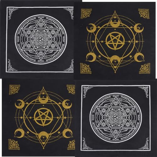 CREATCABIN 4 Stück Altartuch Pentagramm Stern Mond Tarot Tischdecke Tisch Hexerei Gobelin Tischdecke Spirituelles Quadrat Für Wahrsagerei Pendel Hexereibedarf Hexenlesung 49cm-Schwarz von CREATCABIN