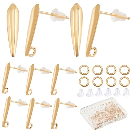 CREATCABIN 40 Stück 18K Vergoldetes Messing Tropfen-Ohrstecker-Ohrstecker,Ohrring Mit Ösenkomponenten,Biegeringe,Ohrmuttern,Austauschbar,Für Schmuckherstellung,DIY-Handwerk,Damen,Gold,15x3.5x3 mm von CREATCABIN