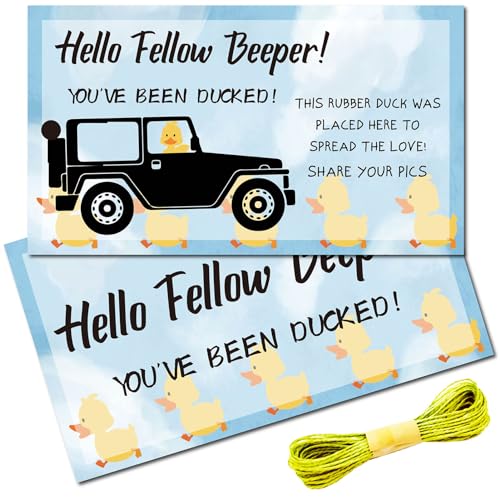 CREATCABIN 50 Stück You'Ve been Ducked-Karten,Entenanhänger,Enten-Enten-Jeep-Anhänger,Ducking-DIY-Jeep-Entenkarte Für Gummienten-Jeeps,Auto-Dekoration,Geschenk,Blau 8.75x5cm Hello Fellow Piepser von CREATCABIN