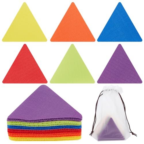 CREATCABIN 60 Stück Dreieck Teppichflecken Set Bunte Teppichmarkierungen Mehrzweck Klett Teppichaufkleber Mit 6 Farben Früherziehungszubehör Für Lehrer Trainer Klassenzimmer Familie 10x7.6cm von CREATCABIN