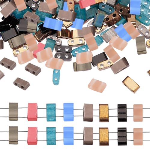 CREATCABIN 800 Stück Halbe Tila-Perlen 2 Löchern 8 Farben Quadratisch Glas-Rocailles Rechteckig Mini Undurchsichtig Kunststoffbehälter Basteln Armband Halskette Ohrring Schmuckherstellung 5x2mm von CREATCABIN