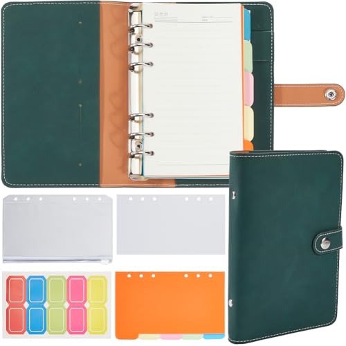 CREATCABIN A6 Lederbinder Nachfüllbares Notizbuch Spiraltagebuch Notizblöcke 6 Ringe Lose Blätter Budget Journal Notizbuch Bindertaschen Nachfüllpapierumschlag Für Arbeit Planer Dunkelgrün 12.5x19cm von CREATCABIN