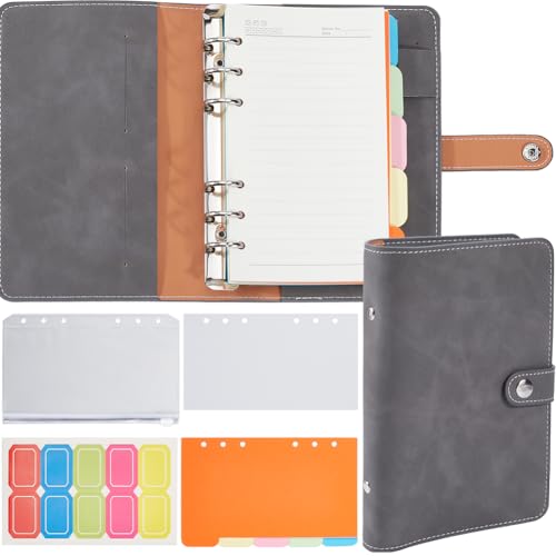 CREATCABIN A6 Lederbinder Nachfüllbares Notizbuch Spiraltagebuch Notizblöcke 6 Ringe Lose Blätter Budget Journal Notizbuch Mit Bindertaschen Nachfüllpapier Bargeldumschlag Für Home Office 12.5x19cm von CREATCABIN