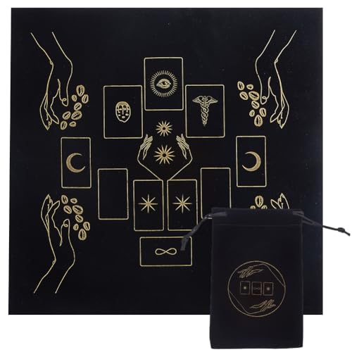 CREATCABIN Altartuch Tarot-Tischtuch Gothic-Kartentasche Quadratische Tischdecke Wahrsagerei Schwarzer Samt Tarot-Kordelzugbeutel-Set Tarotkarten-Geschenk Für Hexereibedarf 49.5-50cm Magische Hand von CREATCABIN