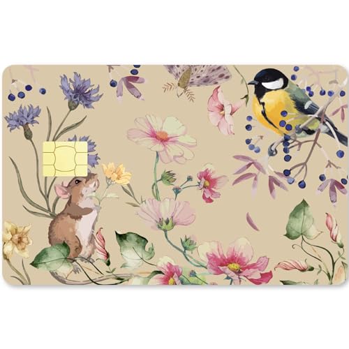 CREATCABIN Blumen-Kartenaufkleber,Debit Kreditkarten-Skins,Vogel Mausmotiv Personalisieren Bankkarten,Schutz Aufklebern,Wasserfest,Blasenfrei,Schmal,Entfernbar,Für Transport Schlüsselkarten,186x137mm von CREATCABIN