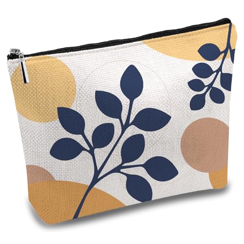 CREATCABIN Boho Blatt Make Up Taschen Für Frauen Reise Kosmetik Organizer Reißverschluss Etui Mehrzweck Polycotton Bleistifttasche Kulturbeutel Canvas Kosmetiktasche Für Sie Tochter Freundin 25x18cm von CREATCABIN