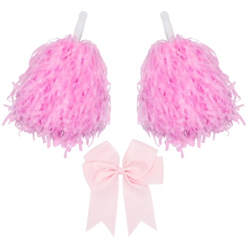 CREATCABIN Cheerleading Pompons Große Cheerleader Haarschleife Metallischen Folienpompons Anfeuern Für Sportveranstaltungen Cheerleading Tanzen Rooters Zubehör Erwachsene Team Fußball Baseball Rosa von CREATCABIN