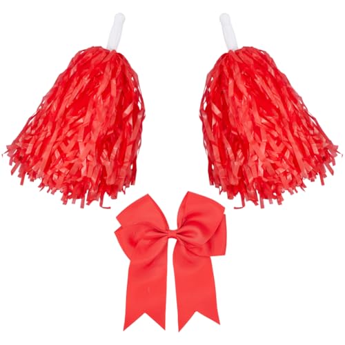 CREATCABIN Cheerleading Pompons Große Cheerleader Haarschleife Metallischen Folienpompons Anfeuern Für Sportveranstaltungen Cheerleading Team Tanzen Rooters Zubehör Team Fußball Baseball Softball Rot von CREATCABIN