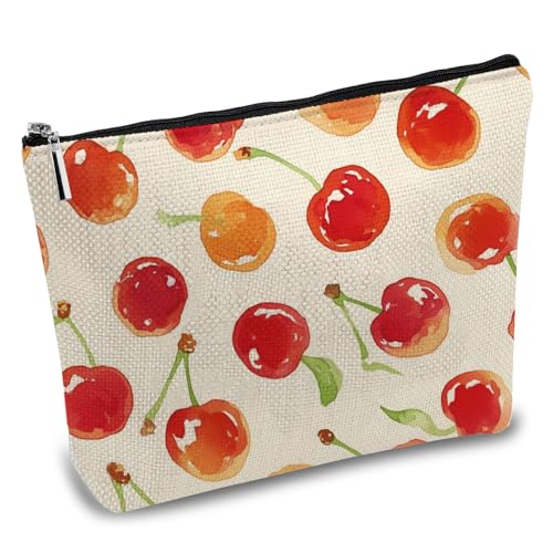 CREATCABIN Cherry Make Up Taschen Für Frauen Reise Kosmetiktasche Reißverschlusstasche Werkzeug Mehrzweck Federmäppchen Kulturbeutel Aufbewahrungstasche Organizer Für Mitarbeiter Arbeiter 25x18cm von CREATCABIN