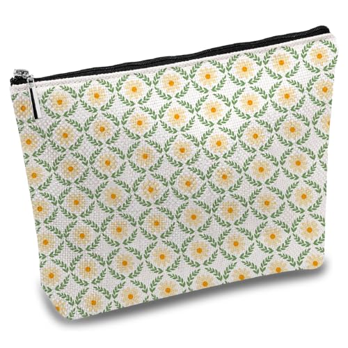 CREATCABIN Daisy Make Up Taschen Für Handtasche Kosmetiktasche Segeltuch Berge Mehrzweck Federmäppchen Mit Metallreißverschluss Reisetasche Tragbar Wasserdicht Für Toilettenartikel Geschenk 25x18cm von CREATCABIN