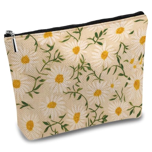 CREATCABIN Daisy Make Up Taschen Handtasche Multifunktionale Kosmetiktasche Metallreißverschluss Ranken Polycotton Kulturbeutel Reise Wäschebeutel Make Up Organizer Werkzeugtasche Große 25x18cm von CREATCABIN