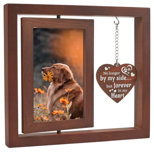 CREATCABIN Drehbarer Bilderrahmen Holz Fotorahmen Mit Herzanhänger Druckplakat 360 Grad Schweberahmen Ständer Bilderanzeige Braune Tischdekoration Für Ihn Ihre Familie Und Freunde Geschenke 20.5x23cm von CREATCABIN