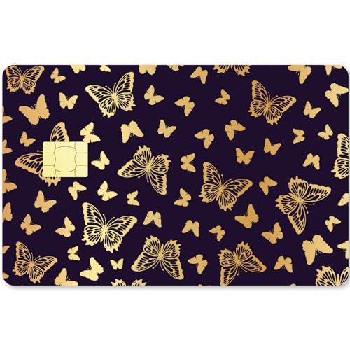 CREATCABIN Gold Butterfly Kreditkarten-Skins Debitkarten-Skin-Aufkleber Personalisieren Bankkarten,Schutzaufkleber,Wasserfest,Entfernbar,Blasenfrei,Für Transport Schlüsselkarten,Schwarz,186x137mm von CREATCABIN