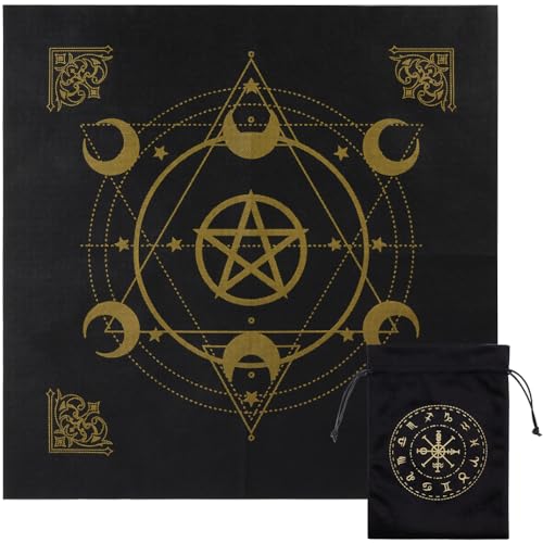 CREATCABIN Hexagramm Tarottuch Altartuch Mond Tarotdeck Pentagramm Spiritueller Wandteppich Heilige Astrologie Mit Tarotkartentasche Für Wahrsagerei Hexerei Heidnisches Geschenk 49.5x49.5cm Schwarz von CREATCABIN