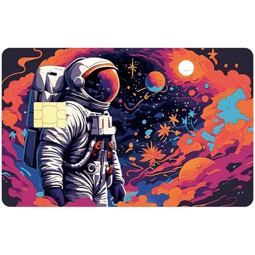 CREATCABIN Kreditkarten Skins Spaceman Debitkarten Skin Aufkleber Planeten Motiv Blasenfrei Schmal Personalisierte Bankkarten Schutzaufkleber PVC Wasserdicht Für Transport Schlüsselkarten 18.6x13.7cm von CREATCABIN