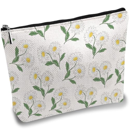 CREATCABIN Make Up Tasche Kosmetiktasche Make Up Tragbarer Toilettenartikel Organizer Reise Kleinigkeiten Schmuckaufbewahrung Geldbörse Beutel Federmäppchen Für Frauen Strand Leder 25x18cm April Daisy von CREATCABIN