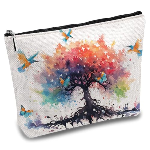 CREATCABIN Make Up Tasche Lebensbaum Motiv Kosmetiktasche Segeltuch Polycotton Vielseitig Einsetzbar Buntes Federmäppchen Reißverschlusstaschen Kulturbeutel Reisetasche Geldbörse Für Frauen 25x18cm von CREATCABIN