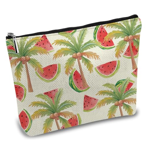 CREATCABIN Make Up Taschen Wassermelonen Kokosnussbaum Motiv Für Handtasche Multifunktionale Kosmetiktasche Mit Reißverschluss Kulturbeutel Reise Waschtasche Make Up Organizer Werkzeugtasche 25x18cm von CREATCABIN