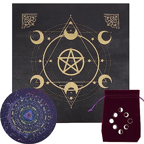 CREATCABIN Pentagramm-Altartuch-Set Wandteppich Tischdecke Pendelmatten Wahrsagepad Spirituelles Tuch Mit Tarot-Kartentasche Quadratisch Himmlisches Tarot Hexereizubehör Hexendekoration Für Hexe 49cm von CREATCABIN