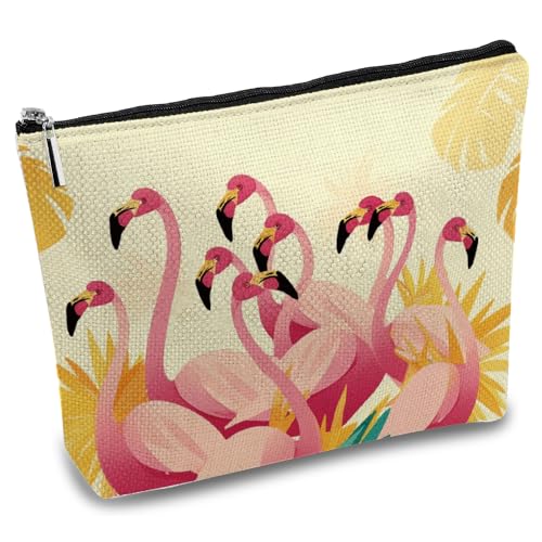 CREATCABIN Rosa Flamingo Make Up Taschen Polycotton Kosmetiktasche Mehrzweck Federmäppchen Metallreißverschluss Tasche Organizer Kulturbeutel Reisegeldbörse Beutel Make Up Zubehör Geschenke 25x18cm von CREATCABIN