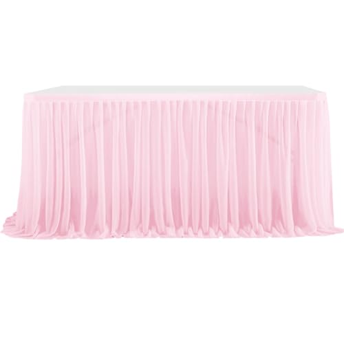 CREATCABIN Rosa Tischrock 6FT Tischrock Tüll Schreibtischröcke Geburtstag Hochzeit Tischdekoration Dessert Tischdecke Tischdecke Mit Klebeband Für Prinzessin Geburtstagsparty Dekorationen Zuhause von CREATCABIN