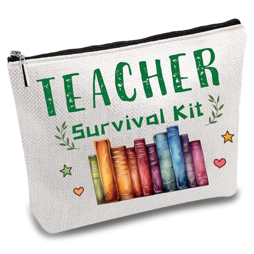 CREATCABIN Schminktasche Kosmetiktasche Schminktasche Kleine Reiseaufbewahrungstasche Kulturbeutel Federmäppchen Reißverschluss Geschenk Für Lehrerin Frauen Lehrertag 25x18cm Lehrer Überlebenskit von CREATCABIN