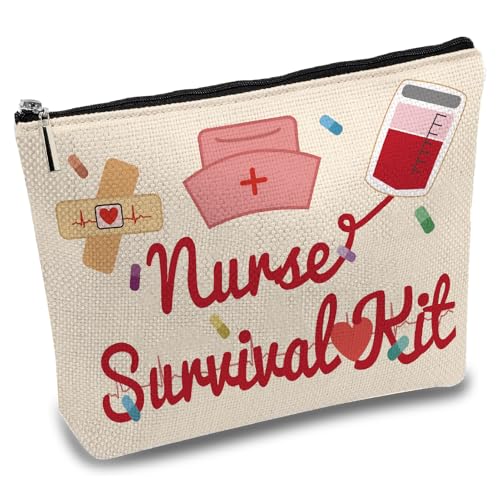 CREATCABIN Survival Kit Taschen Krankenschwestern Make Up Taschen Kosmetiktasche Segeltuch Polycotton Mehrzweck Stifteetui Reißverschlusstaschen Kulturbeutel Reisetasche Geldbörse Geschenke 25x18cm von CREATCABIN