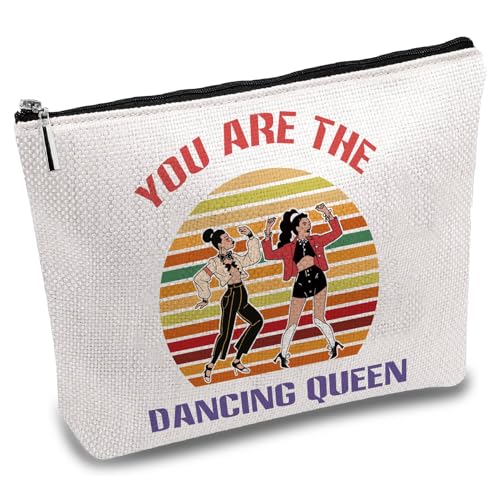 CREATCABIN Tanz Make Up Tasche Segeltuch Kosmetiktasche Tragbarer Reise Make Up Organizer Segeltuch Aufbewahrungstasche Mit Reißverschluss Für Ballett Damengeschenke 25x18cm You Are The Dancing Queen von CREATCABIN