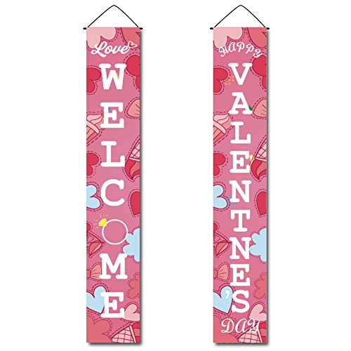 CREATCABIN Willkommen Valentinstag Veranda Schild Liebe Herz Schleife Diamant Ring Hängebanner Wanddekoration Banner Für Ferienhaus Kamin Outdoor Garten Party Dekoration 11.8 x 70.8(5) cm (Rosa) von CREATCABIN