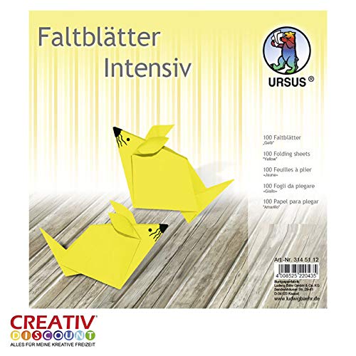 CREATIV DISCOUNT® NEU Faltblätter intensiv 100 Blatt, 15x15cm, gelb von CREATIV DISCOUNT