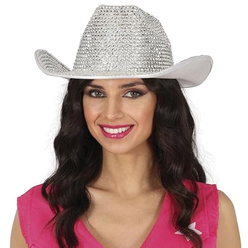 CREATIV DISCOUNT NEU Hut Glamour-Cowgirl mit Glittersteinen, silber, Einheitsgröße von CREATIV DISCOUNT