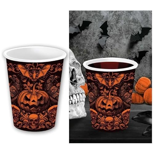 CREATIV DISCOUNT NEU Papp-Becher Halloween Gothic Kürbis, ca. 240ml, 6 Stück von CREATIV DISCOUNT