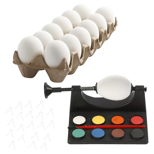 CREATIV DISCOUNT Oster-Bastelset/Bastelset für Ostereier, 12 Eier 6 cm & Eier-Malmaschine mit 8 Wasserfarben inkl. Pinsel und 25 Metall-Aufhänger, Ideales Geschenkset für Ostern, Kinder-Osterset von CREATIV DISCOUNT