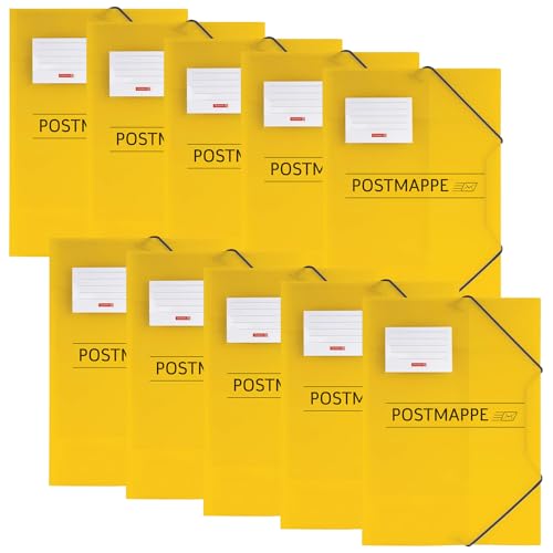 CREATIV DISCOUNT Postmappe aus Kunststoff, DIN A4, gelb mit Gummizug, ideal für Grundschule, Schule, 10er Pack von CREATIV DISCOUNT