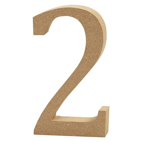 MDF-Zahl, 13 cm, Stärke 2 cm, natur, "2" von CREATIV DISCOUNT