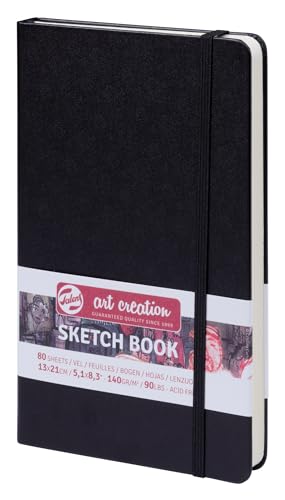 Talens Art Creation Skizzenbuch Schwarz | 13 x 21 cm, 140 g, 80 Blatt | Hardcover Skizzenbuch für Bleistift, Pastell, Tinte, Gouache von Talens Art Creation