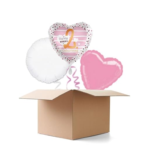 NEU Ballongrüße Pink Hearts Hip Hip Hurra 2. Geburtstag, 3 Ballons von CREATIV DISCOUNT